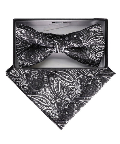 Vittorio Farina Men's Paisley Design Satin Bow Tie & Pocket Square in Gift Box - Suits You Sir - BH - 23047 - 