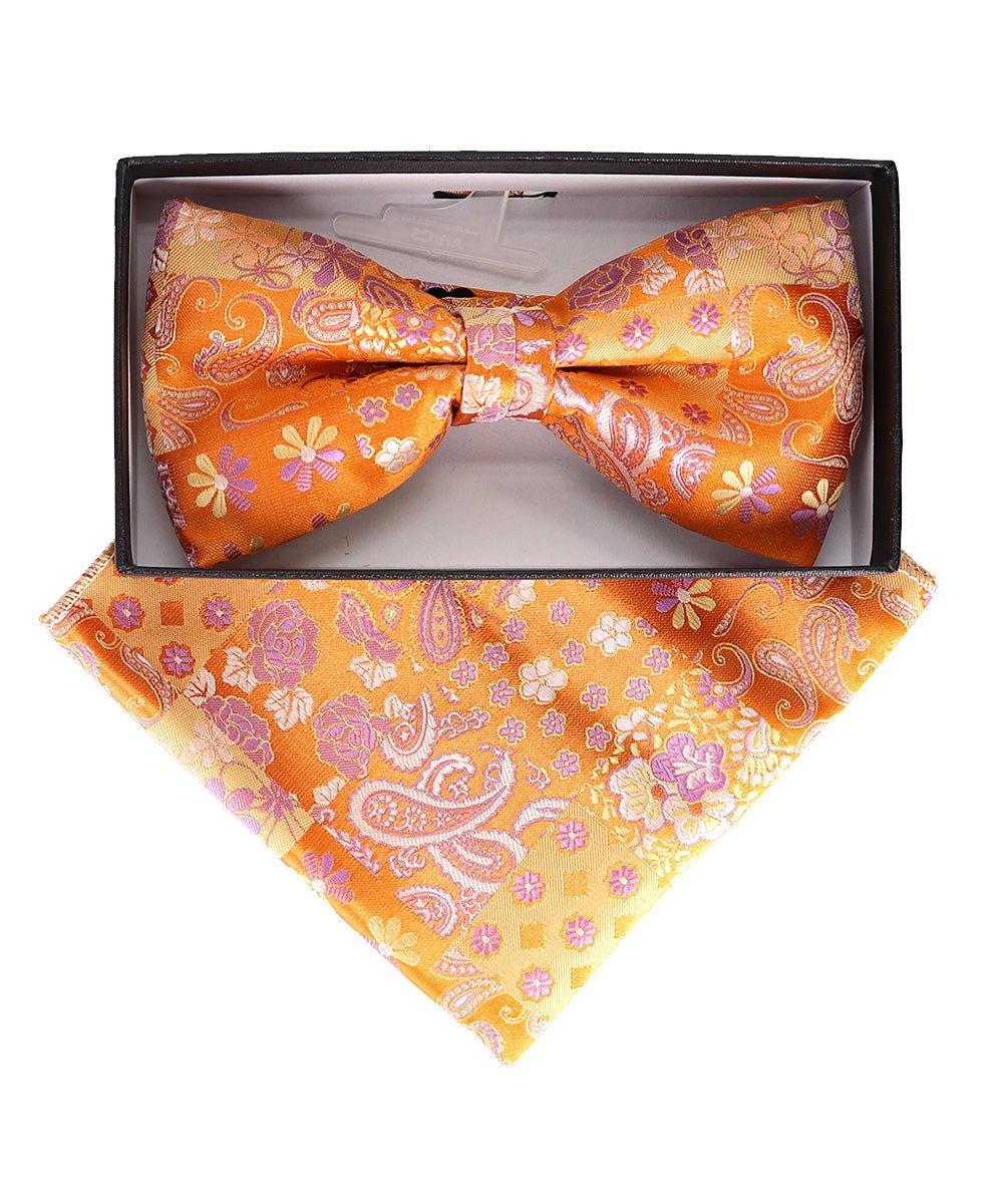 Vittorio Farina Men's Paisley Design Satin Bow Tie & Pocket Square in Gift Box - Suits You Sir - BH - 23056 - 
