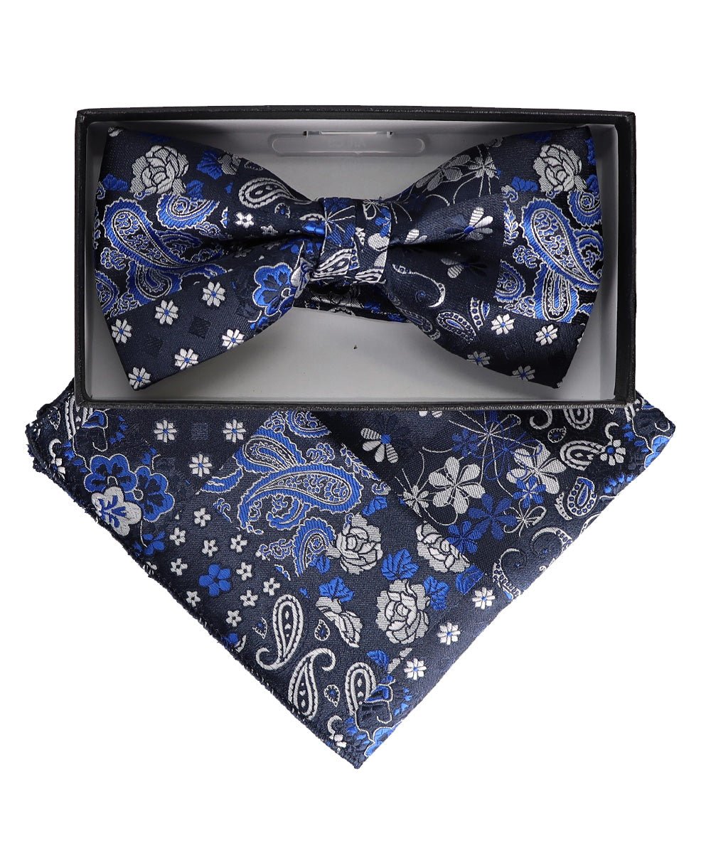 Vittorio Farina Men's Paisley Design Satin Bow Tie & Pocket Square in Gift Box - Suits You Sir - BH - 23058 - 