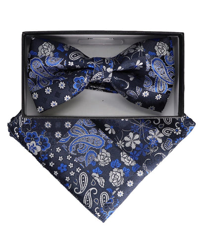 Vittorio Farina Men's Paisley Design Satin Bow Tie & Pocket Square in Gift Box - Suits You Sir - BH - 23058 - 
