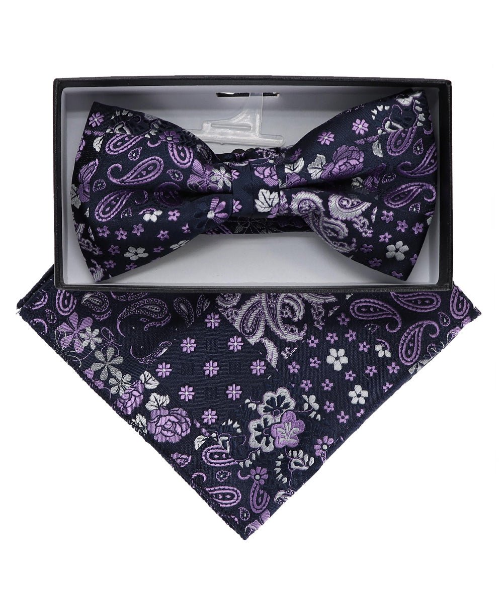 Vittorio Farina Men's Paisley Design Satin Bow Tie & Pocket Square in Gift Box - Suits You Sir - BH - 23059 - 