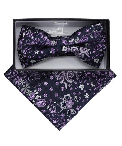 Vittorio Farina Men's Paisley Design Satin Bow Tie & Pocket Square in Gift Box - Suits You Sir - BH - 23059 - 