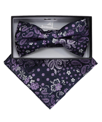 Vittorio Farina Men's Paisley Design Satin Bow Tie & Pocket Square in Gift Box - Suits You Sir - BH - 23059 - 