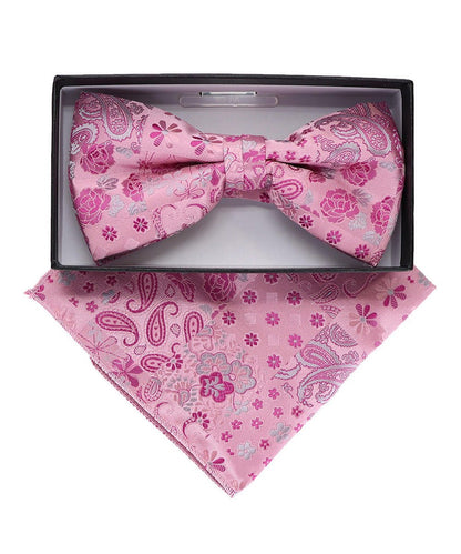 Vittorio Farina Men's Paisley Design Satin Bow Tie & Pocket Square in Gift Box - Suits You Sir - BH - 23060 - 