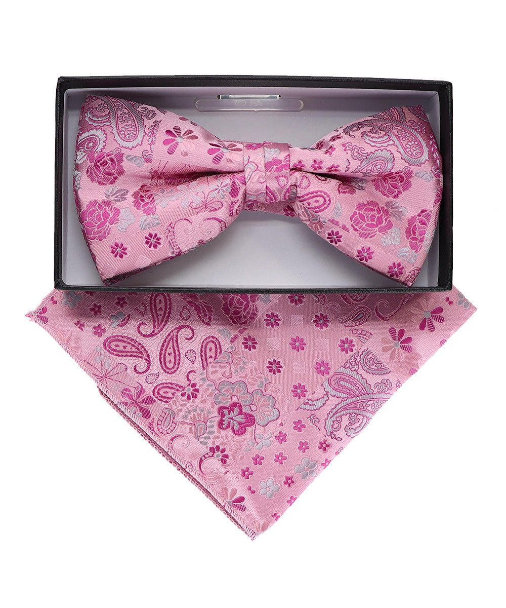 Vittorio Farina Men's Paisley Design Satin Bow Tie & Pocket Square in Gift Box - Suits You Sir - BH - 23060 - 