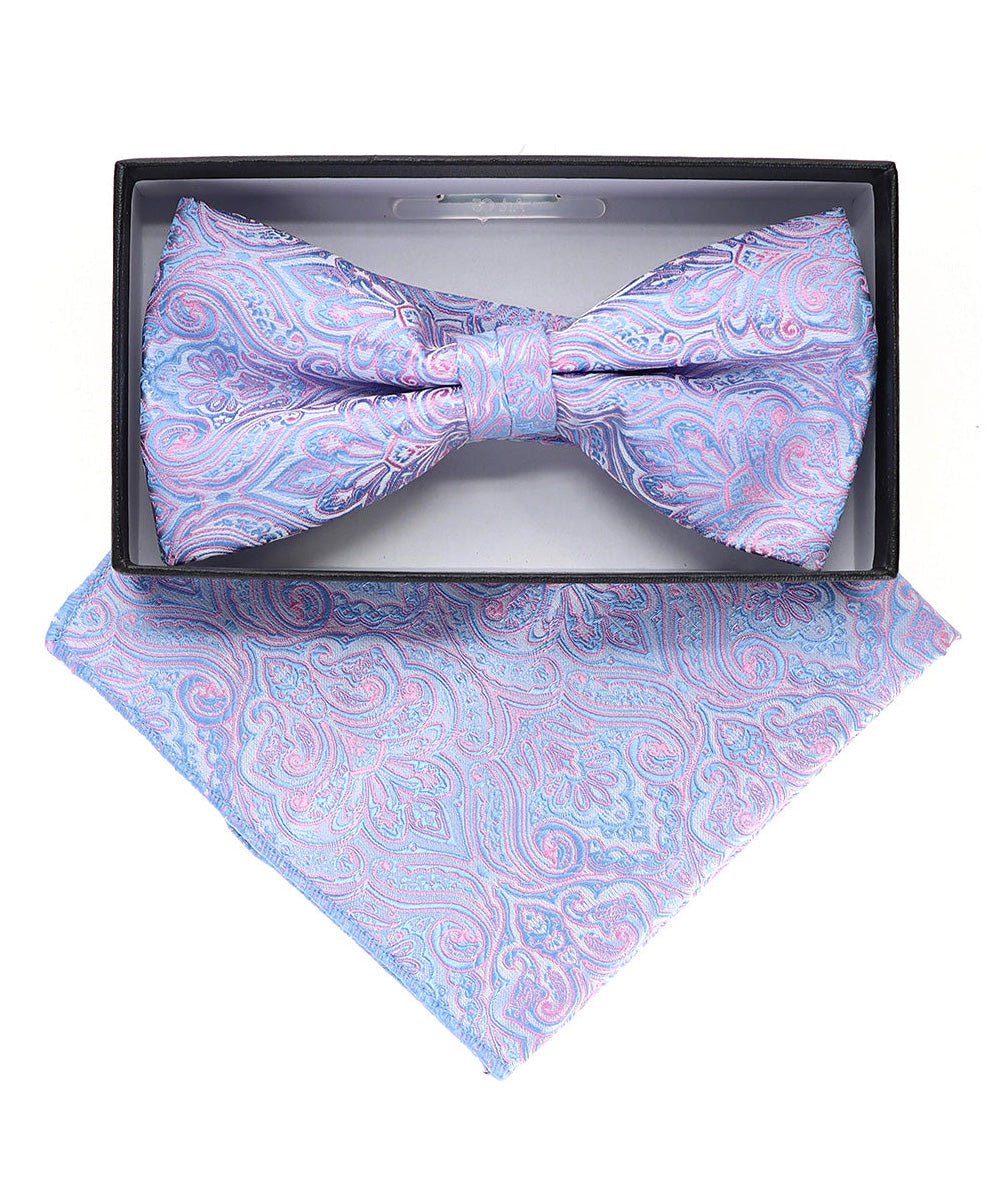 Vittorio Farina Men's Paisley Design Satin Bow Tie & Pocket Square in Gift Box - Suits You Sir - BH - 23062 - 
