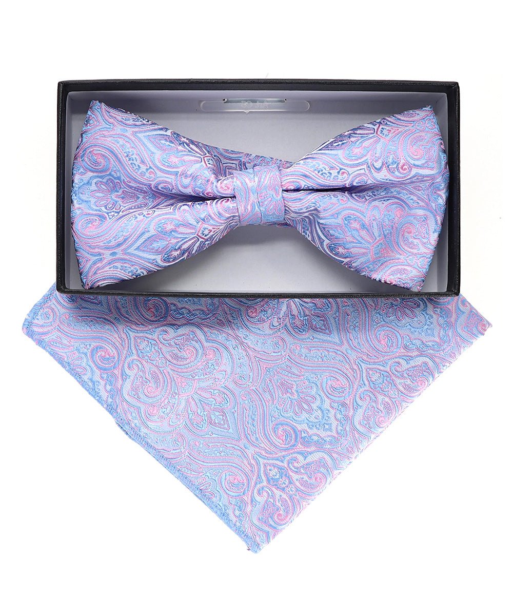 Vittorio Farina Men's Paisley Design Satin Bow Tie & Pocket Square in Gift Box - Suits You Sir - BH - 23062 - 
