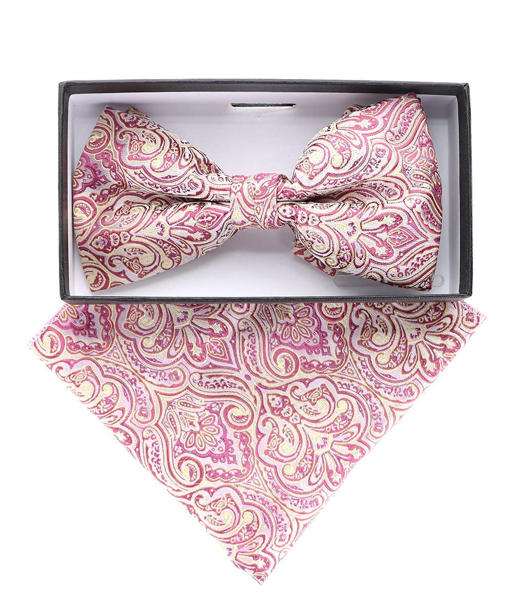 Vittorio Farina Men's Paisley Design Satin Bow Tie & Pocket Square in Gift Box - Suits You Sir - BH - 23063 - 