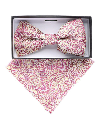 Vittorio Farina Men's Paisley Design Satin Bow Tie & Pocket Square in Gift Box - Suits You Sir - BH - 23063 - 