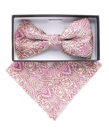 Vittorio Farina Men's Paisley Design Satin Bow Tie & Pocket Square in Gift Box - Suits You Sir - BH - 23063 - 