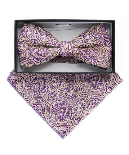 Vittorio Farina Men's Paisley Design Satin Bow Tie & Pocket Square in Gift Box - Suits You Sir - BH - 23064 - 