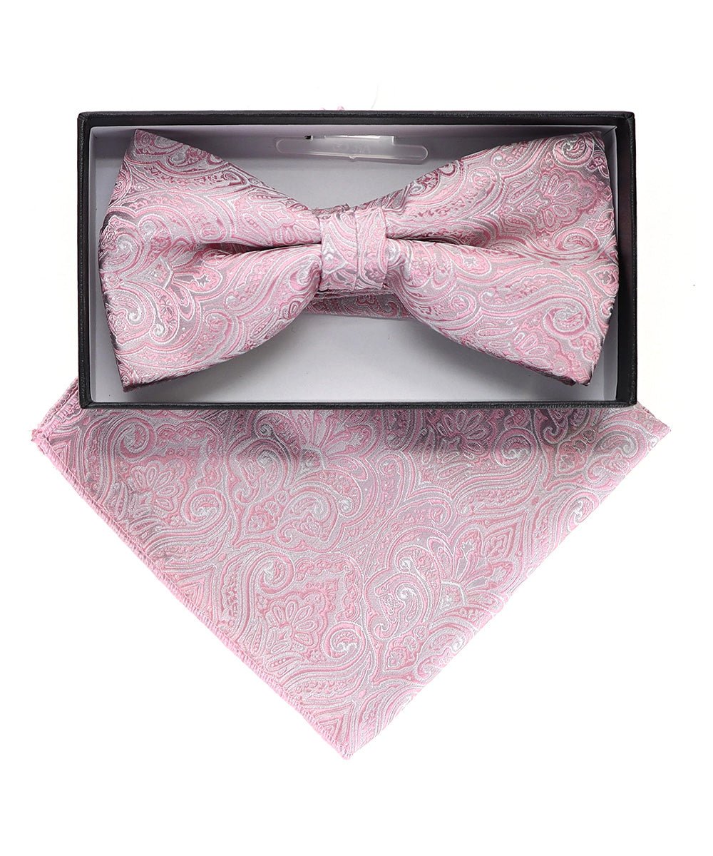 Vittorio Farina Men's Paisley Design Satin Bow Tie & Pocket Square in Gift Box - Suits You Sir - BH - 23065 - 
