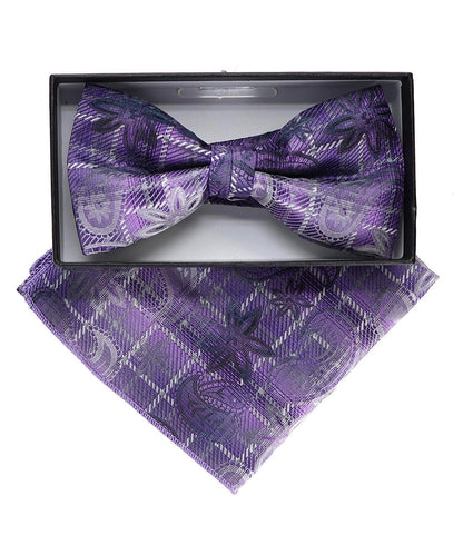 Vittorio Farina Men's Paisley Design Satin Bow Tie & Pocket Square in Gift Box - Suits You Sir - BH - 23066 - 