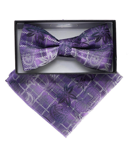 Vittorio Farina Men's Paisley Design Satin Bow Tie & Pocket Square in Gift Box - Suits You Sir - BH - 23066 - 
