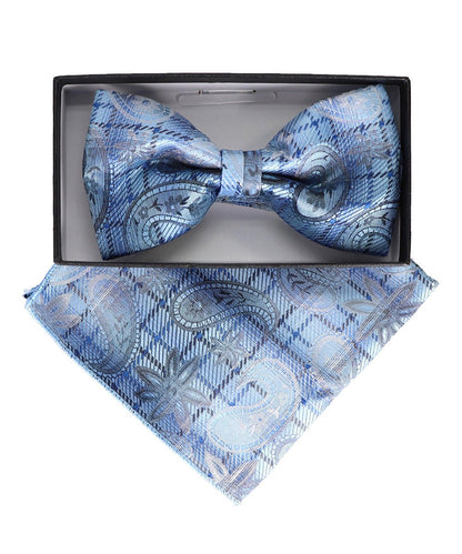 Vittorio Farina Men's Paisley Design Satin Bow Tie & Pocket Square in Gift Box - Suits You Sir - BH - 23067 - 