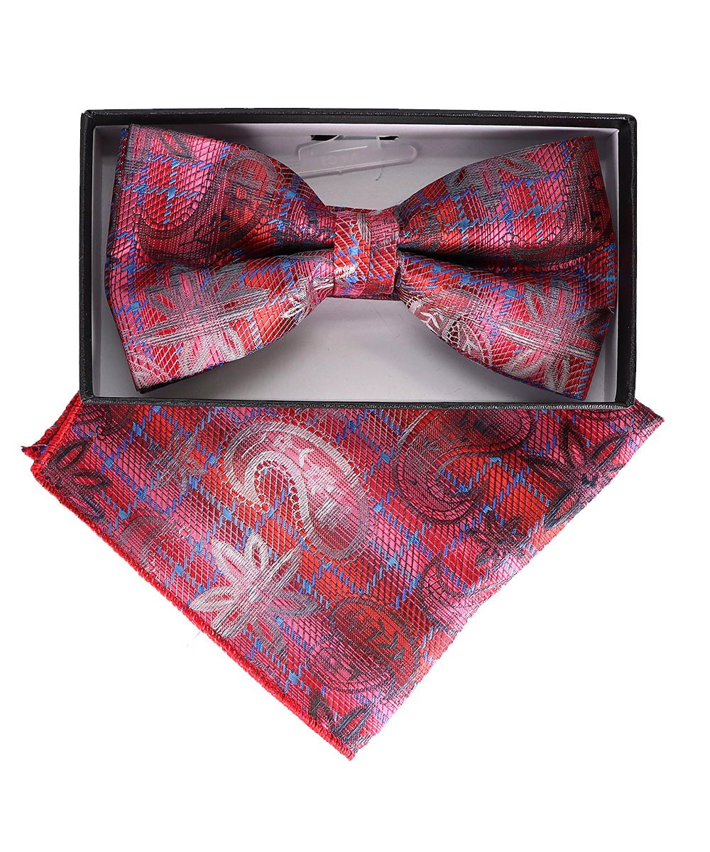 Vittorio Farina Men's Paisley Design Satin Bow Tie & Pocket Square in Gift Box - Suits You Sir - BH - 23068 - 