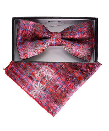 Vittorio Farina Men's Paisley Design Satin Bow Tie & Pocket Square in Gift Box - Suits You Sir - BH - 23068 - 