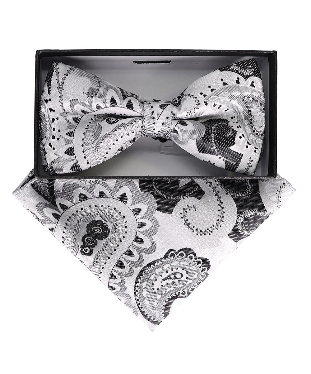 Vittorio Farina Men's Paisley Design Satin Bow Tie & Pocket Square in Gift Box - Suits You Sir - BH - 23076 - 