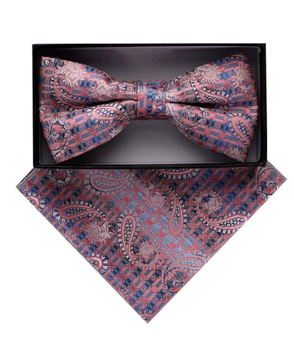 Vittorio Farina Men's Paisley Design Satin Bow Tie & Pocket Square in Gift Box - Suits You Sir - BH - 23076 - 