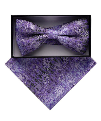 Vittorio Farina Men's Paisley Design Satin Bow Tie & Pocket Square in Gift Box - Suits You Sir - BH - 23076 - 