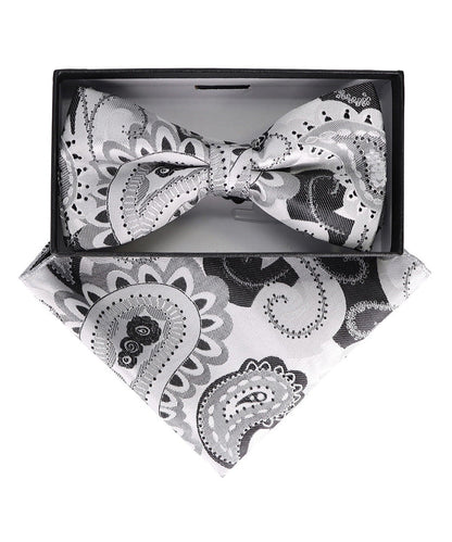 Vittorio Farina Men's Paisley Design Satin Bow Tie & Pocket Square in Gift Box - Suits You Sir - BH - 23076 - 