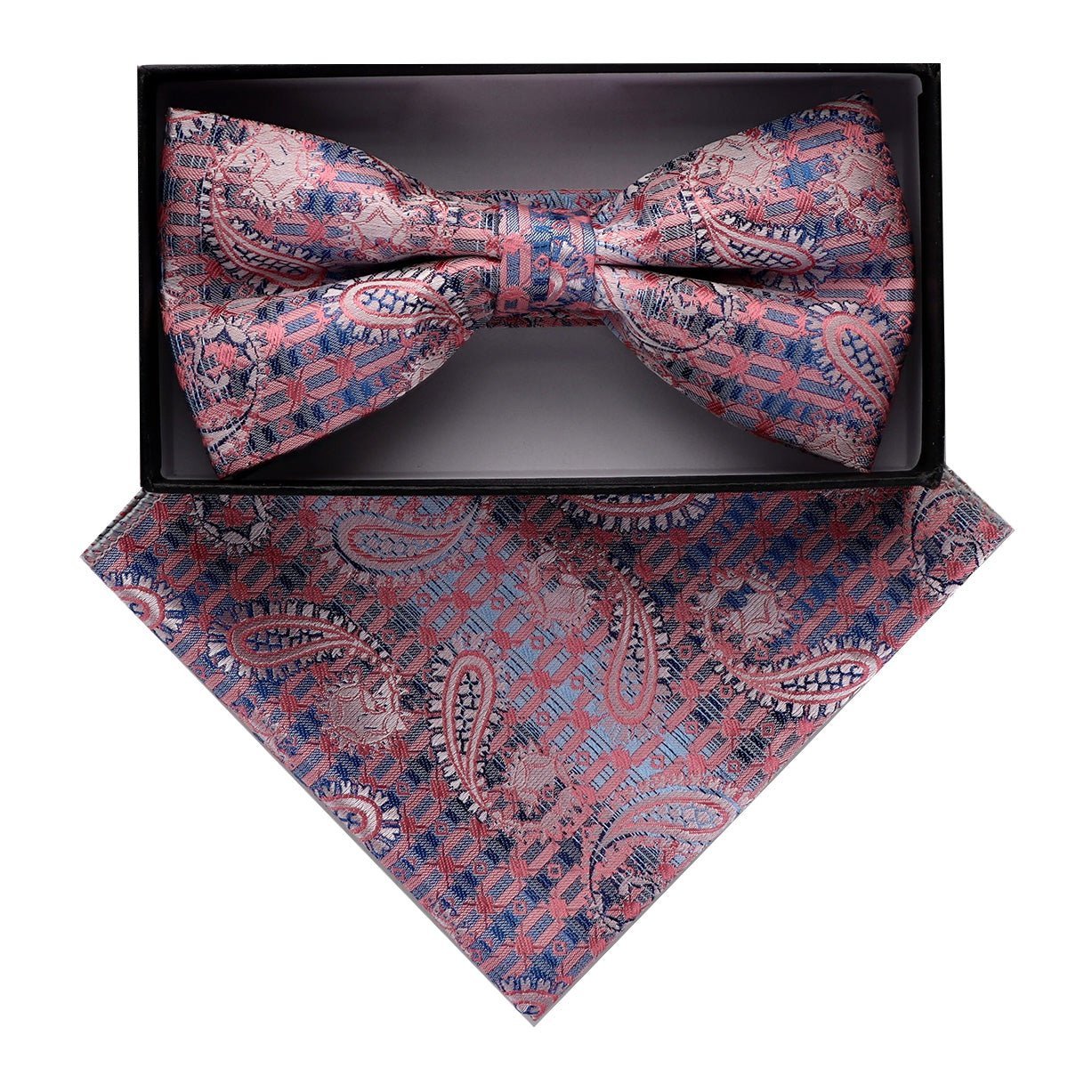 Vittorio Farina Men's Paisley Design Satin Bow Tie & Pocket Square in Gift Box - Suits You Sir - BH - D_23077 - 