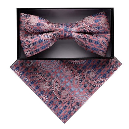 Vittorio Farina Men's Paisley Design Satin Bow Tie & Pocket Square in Gift Box - Suits You Sir - BH - D_23077 - 