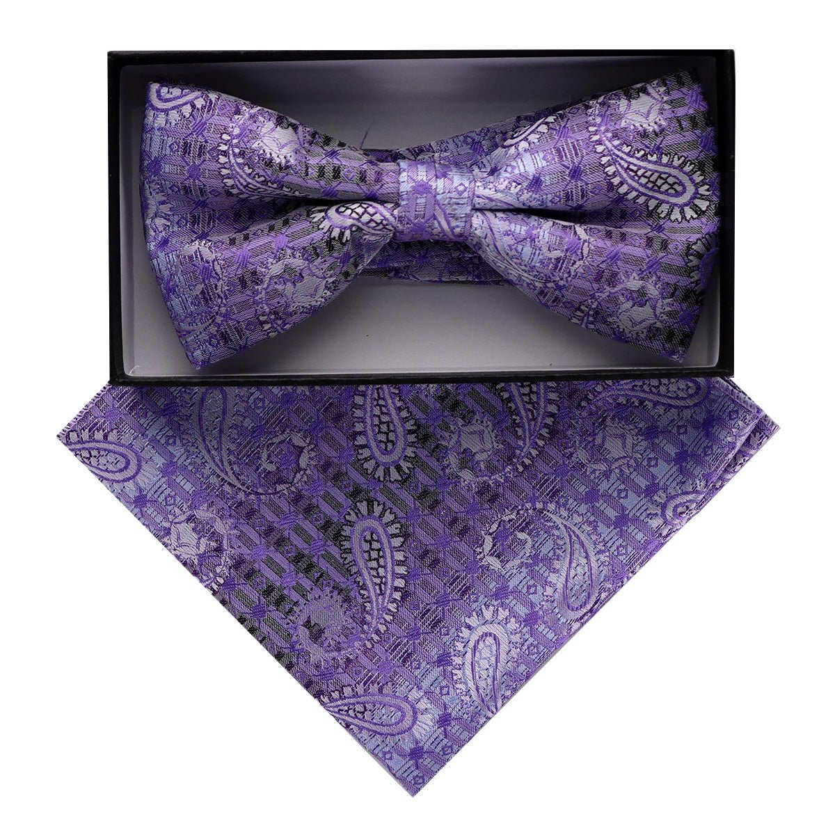 Vittorio Farina Men's Paisley Design Satin Bow Tie & Pocket Square in Gift Box - Suits You Sir - BH - D_23078 - 