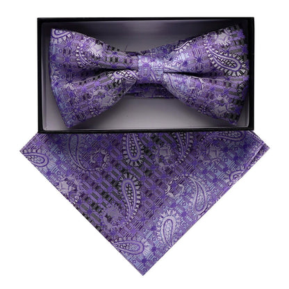 Vittorio Farina Men's Paisley Design Satin Bow Tie & Pocket Square in Gift Box - Suits You Sir - BH - D_23078 - 
