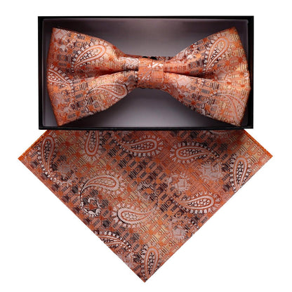 Vittorio Farina Men's Paisley Design Satin Bow Tie & Pocket Square in Gift Box - Suits You Sir - BH - D_23079 - 