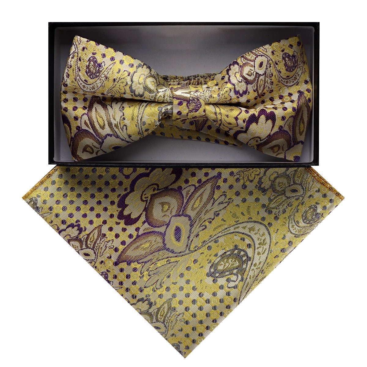 Vittorio Farina Men's Paisley Design Satin Bow Tie & Pocket Square in Gift Box - Suits You Sir - BH - D_23080 - 