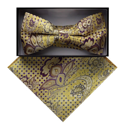 Vittorio Farina Men's Paisley Design Satin Bow Tie & Pocket Square in Gift Box - Suits You Sir - BH - D_23080 - 