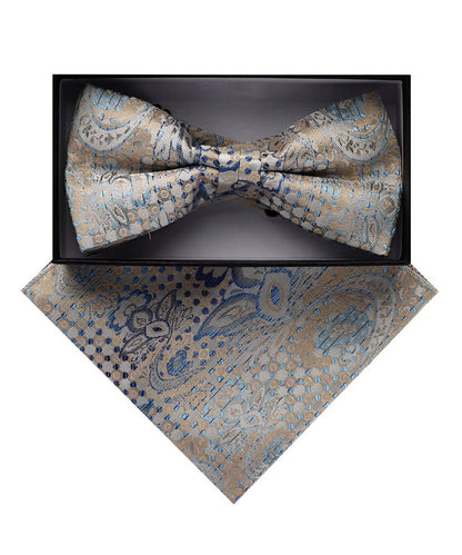 Vittorio Farina Men's Paisley Design Satin Bow Tie & Pocket Square in Gift Box - Suits You Sir - BH - D_23082 - 