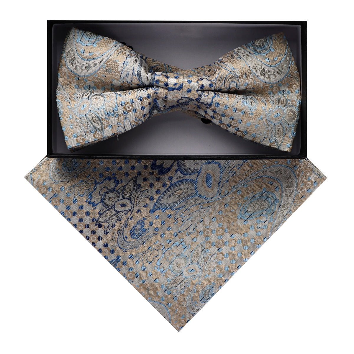 Vittorio Farina Men's Paisley Design Satin Bow Tie & Pocket Square in Gift Box - Suits You Sir - BH - D_23082 - 