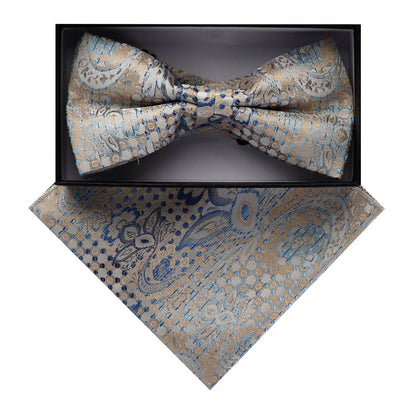 Vittorio Farina Men's Paisley Design Satin Bow Tie & Pocket Square in Gift Box - Suits You Sir - BH - D_23082 - 
