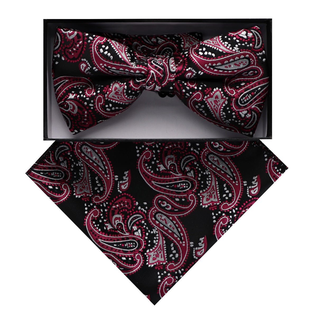 Vittorio Farina Men's Paisley Design Satin Bow Tie & Pocket Square in Gift Box - Suits You Sir - BH - D_23083 - 