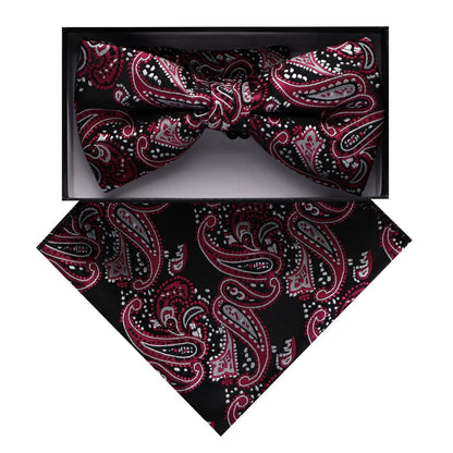 Vittorio Farina Men's Paisley Design Satin Bow Tie & Pocket Square in Gift Box - Suits You Sir - BH - D_23083 - 