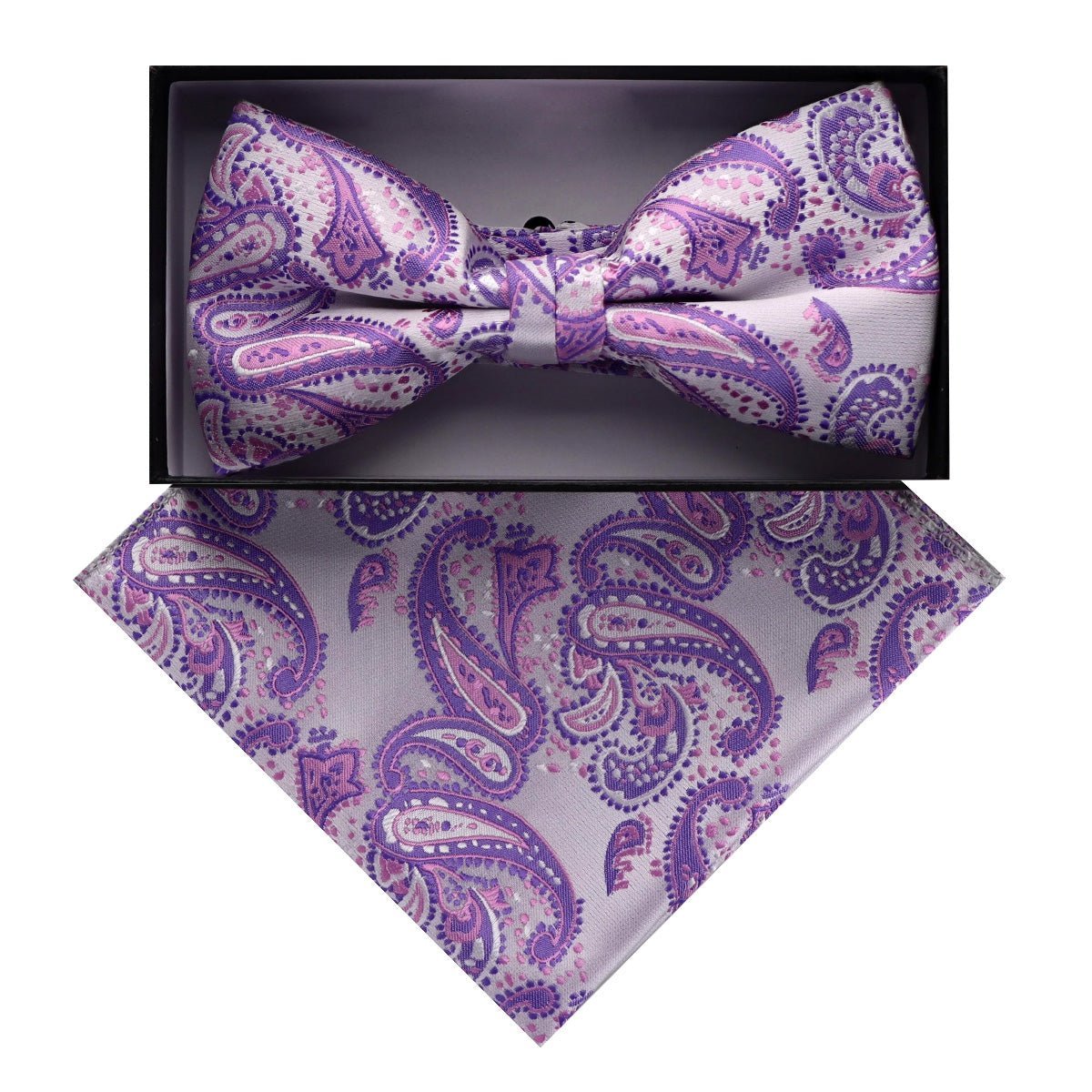 Vittorio Farina Men's Paisley Design Satin Bow Tie & Pocket Square in Gift Box - Suits You Sir - BH - D_23084 - 