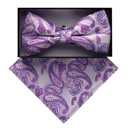 Vittorio Farina Men's Paisley Design Satin Bow Tie & Pocket Square in Gift Box - Suits You Sir - BH - D_23084 - 