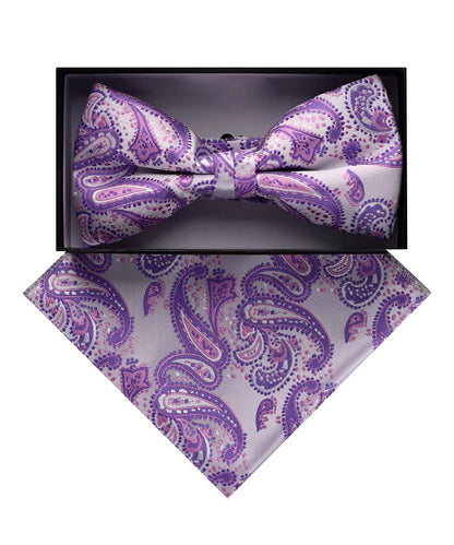 Vittorio Farina Men's Paisley Design Satin Bow Tie & Pocket Square in Gift Box - Suits You Sir - BH - D_23084 - 