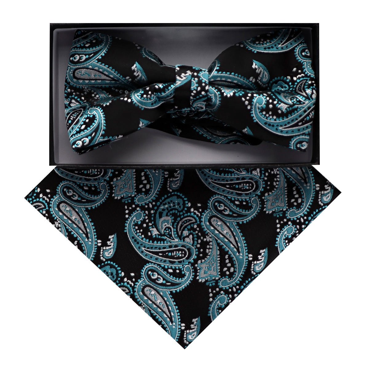 Vittorio Farina Men's Paisley Design Satin Bow Tie & Pocket Square in Gift Box - Suits You Sir - BH - D_23085 - 