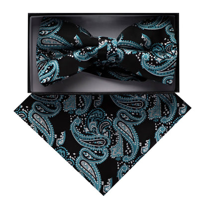 Vittorio Farina Men's Paisley Design Satin Bow Tie & Pocket Square in Gift Box - Suits You Sir - BH - D_23085 - 