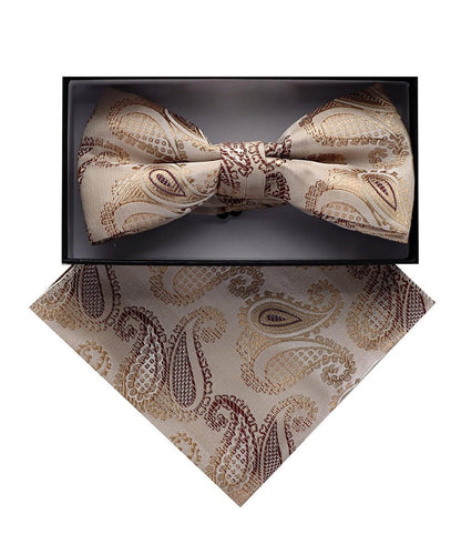 Vittorio Farina Men's Paisley Design Satin Bow Tie & Pocket Square in Gift Box - Suits You Sir - BH - D_23086 - 