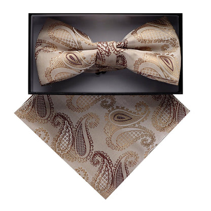 Vittorio Farina Men's Paisley Design Satin Bow Tie & Pocket Square in Gift Box - Suits You Sir - BH - D_23086 - 