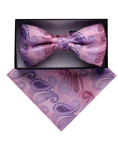 Vittorio Farina Men's Paisley Design Satin Bow Tie & Pocket Square in Gift Box - Suits You Sir - BH - D_23087 - 