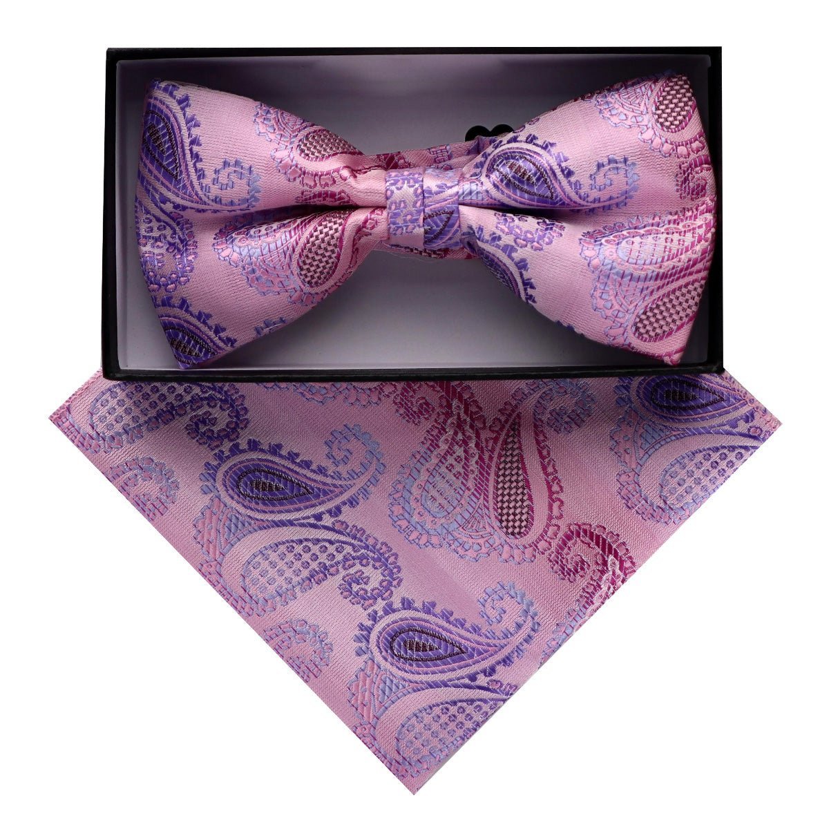 Vittorio Farina Men's Paisley Design Satin Bow Tie & Pocket Square in Gift Box - Suits You Sir - BH - D_23087 - 