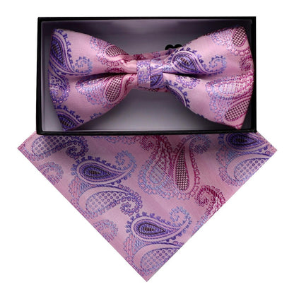Vittorio Farina Men's Paisley Design Satin Bow Tie & Pocket Square in Gift Box - Suits You Sir - BH - D_23087 - 