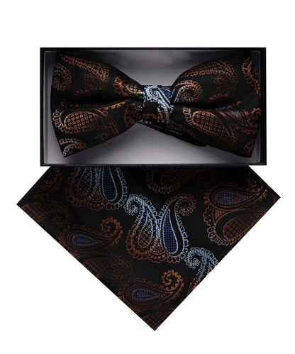 Vittorio Farina Men's Paisley Design Satin Bow Tie & Pocket Square in Gift Box - Suits You Sir - BH - D_23088 - 
