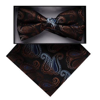 Vittorio Farina Men's Paisley Design Satin Bow Tie & Pocket Square in Gift Box - Suits You Sir - BH - D_23088 - 