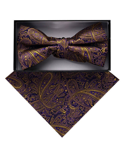 Vittorio Farina Men's Paisley Design Satin Bow Tie & Pocket Square in Gift Box - Suits You Sir - BH - D_23092 - 